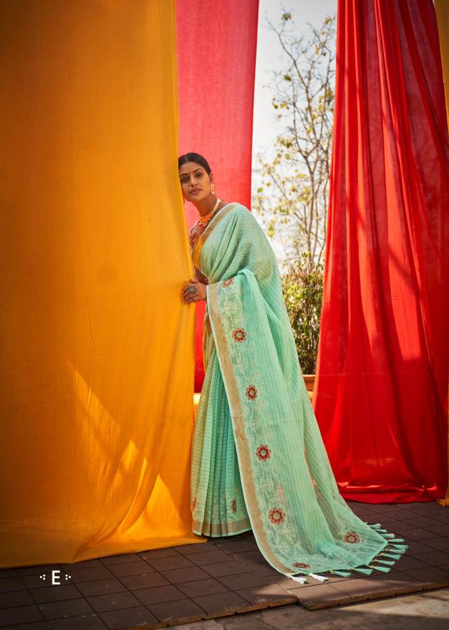Shangrila Dhruvi Linen Heavy Festive Wear Weaving  Embroidery Saree Collection